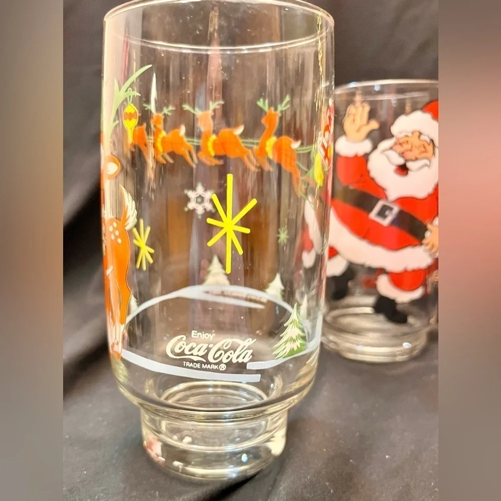 3 Vtg Christmas Tumbler Glasses Mixed Lot Coca Cola McCrory American Greetings